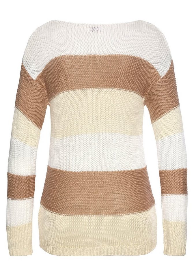 LASCANA Streifenpullover mit überschnittenen Schultern lässiger Strickpullover, verlängerter Schnitt, Rundhalspullover – Bild 4 von 5