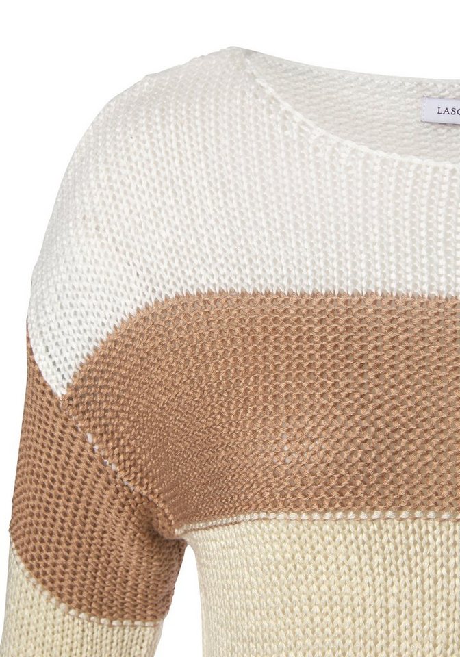 LASCANA Streifenpullover mit überschnittenen Schultern lässiger Strickpullover, verlängerter Schnitt, Rundhalspullover – Bild 5 von 5