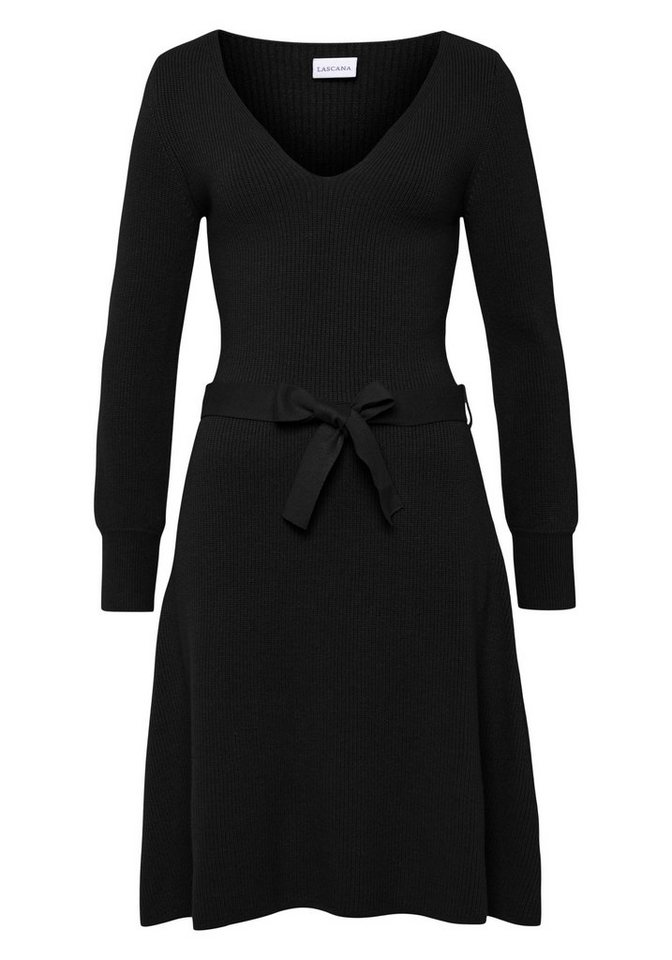 LASCANA Strickkleid aus weiche Rippstrickware, leicht ausgestellter Rockteil (mit Bindegürtel) Herbstkleid, Winterkleid, kurzes Pulloverkleid, casual-elegant – Bild 2 von 5