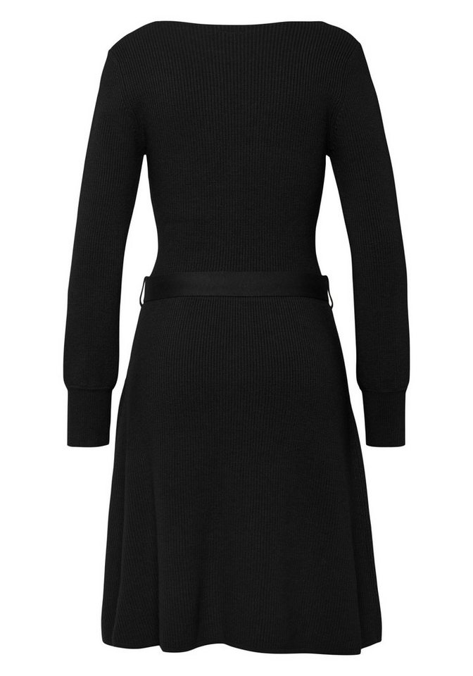 LASCANA Strickkleid aus weiche Rippstrickware, leicht ausgestellter Rockteil (mit Bindegürtel) Herbstkleid, Winterkleid, kurzes Pulloverkleid, casual-elegant – Bild 3 von 5