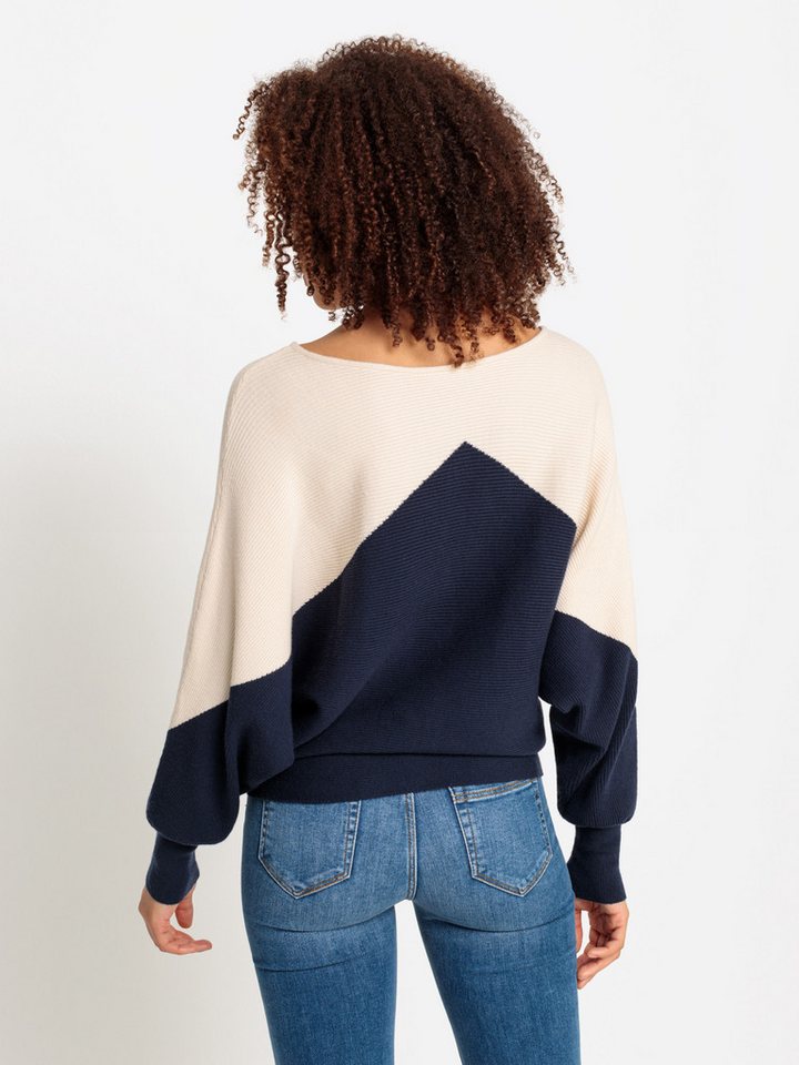 LASCANA Strickpullover mit Colorblock-Optik und leichten Fledermausärmeln Fledermauspullover, Rippstrickpullover mit U-Boot-Ausschnitt, weich – Bild 3 von 5