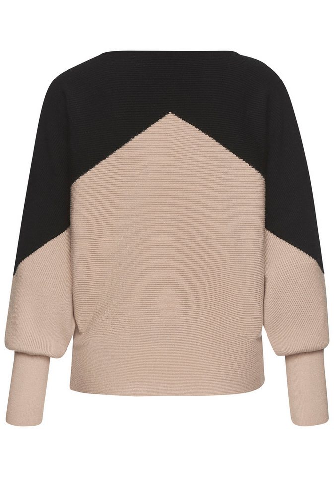 LASCANA Strickpullover mit Colorblock-Optik und leichten Fledermausärmeln Fledermauspullover, Rippstrickpullover mit U-Boot-Ausschnitt, weich – Bild 3 von 5