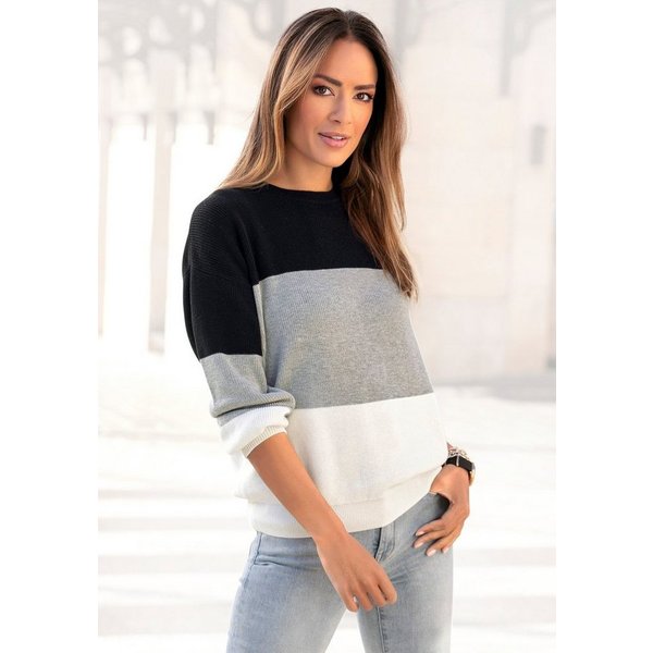 LASCANA Strickpullover mit Colorblock-Streifen Lockerer Oversize-Pullover, Rundhalspullover, Pullover mit Baumwolle