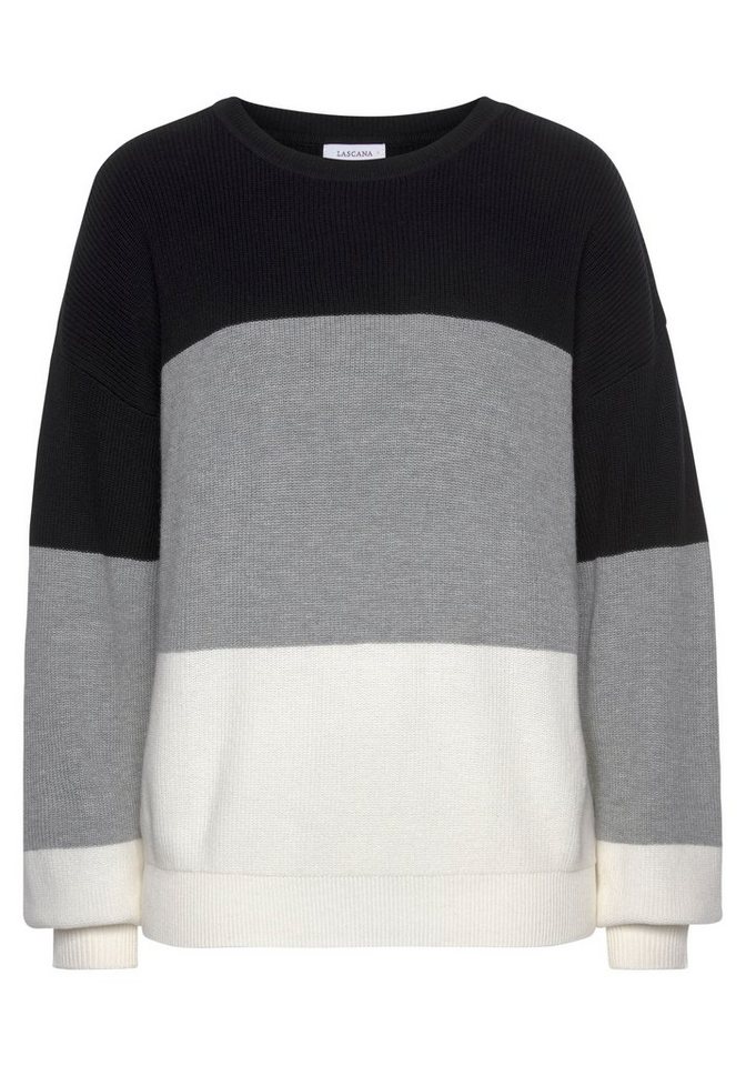 LASCANA Strickpullover mit Colorblock-Streifen Lockerer Oversize-Pullover, Rundhalspullover, Pullover mit Baumwolle – Bild 2 von 5