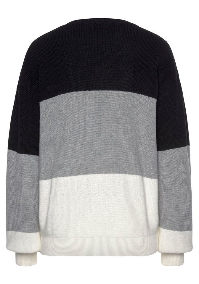 LASCANA Strickpullover mit Colorblock-Streifen Lockerer Oversize-Pullover, Rundhalspullover, Pullover mit Baumwolle – Bild 4 von 5