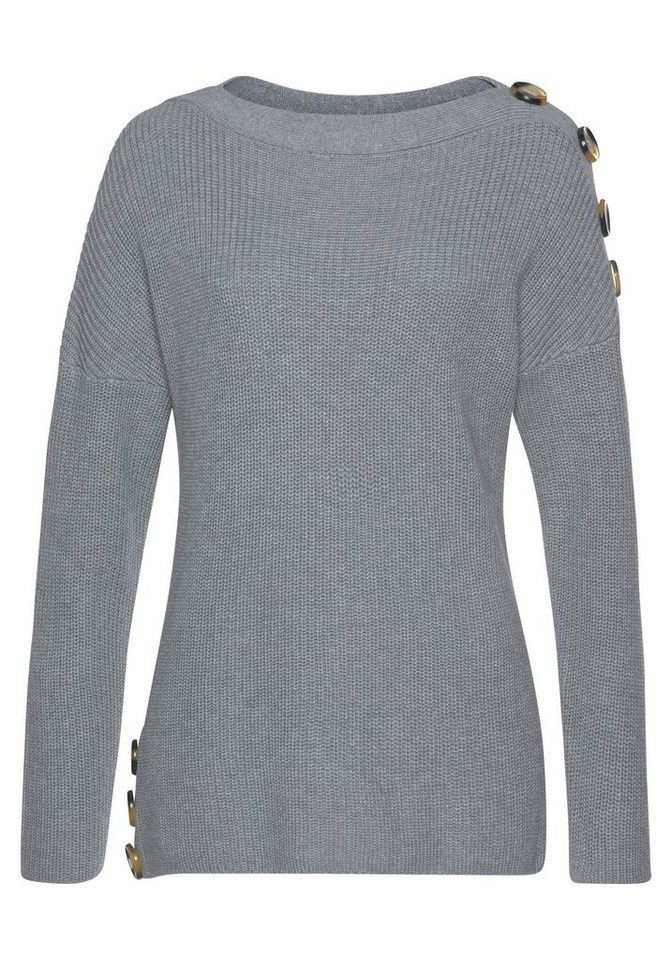 LASCANA Strickpullover mit Knöpfen im Off-Shoulder-Style Off-Shoulder Pullover, Longpullover, Damenpullover aus Baumwoll-Mix – Bild 2 von 5