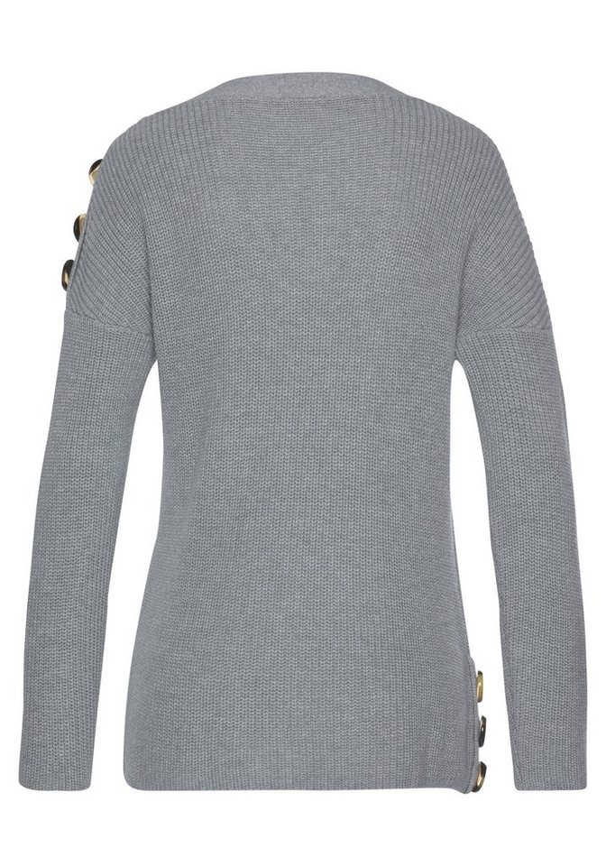 LASCANA Strickpullover mit Knöpfen im Off-Shoulder-Style Off-Shoulder Pullover, Longpullover, Damenpullover aus Baumwoll-Mix – Bild 4 von 5