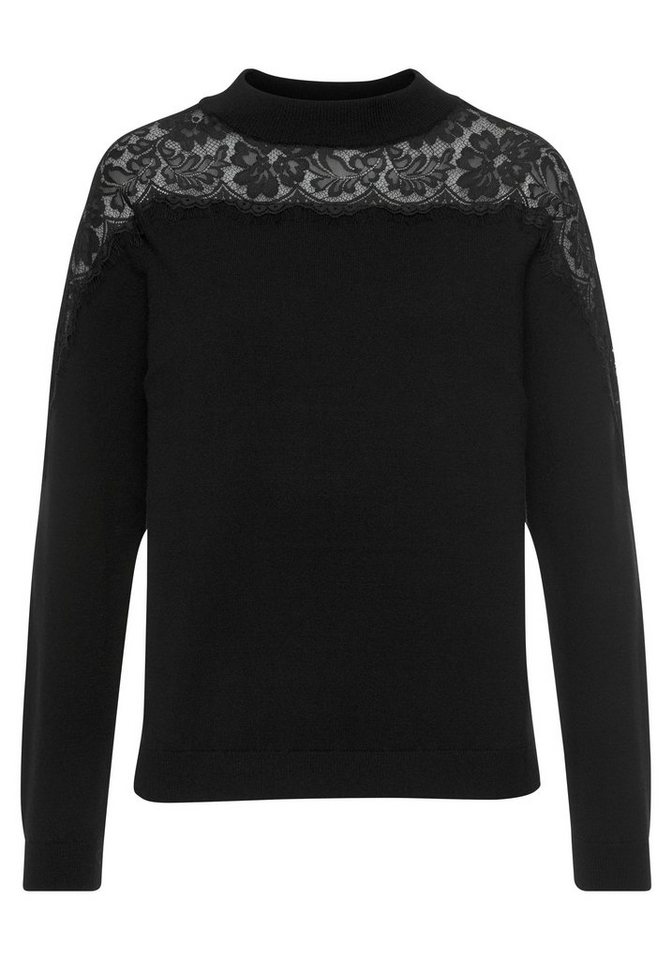 LASCANA Strickpullover mit transparentem Spitzeneinsatz eleganter Damenpullover mit Spitze, Rundhalspullover, festlich – Bild 2 von 5