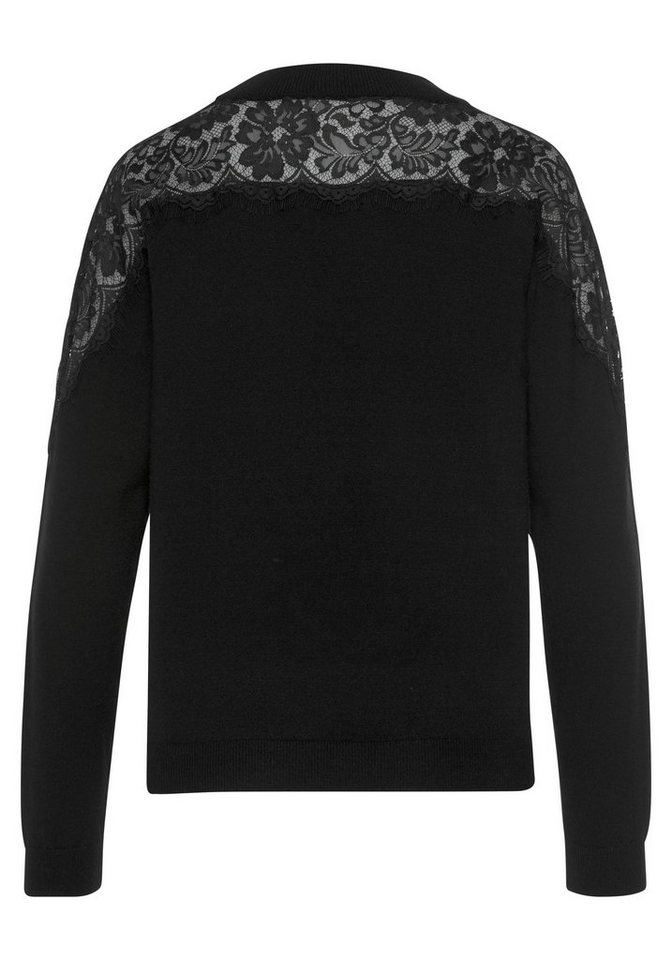 LASCANA Strickpullover mit transparentem Spitzeneinsatz eleganter Damenpullover mit Spitze, Rundhalspullover, festlich – Bild 4 von 5
