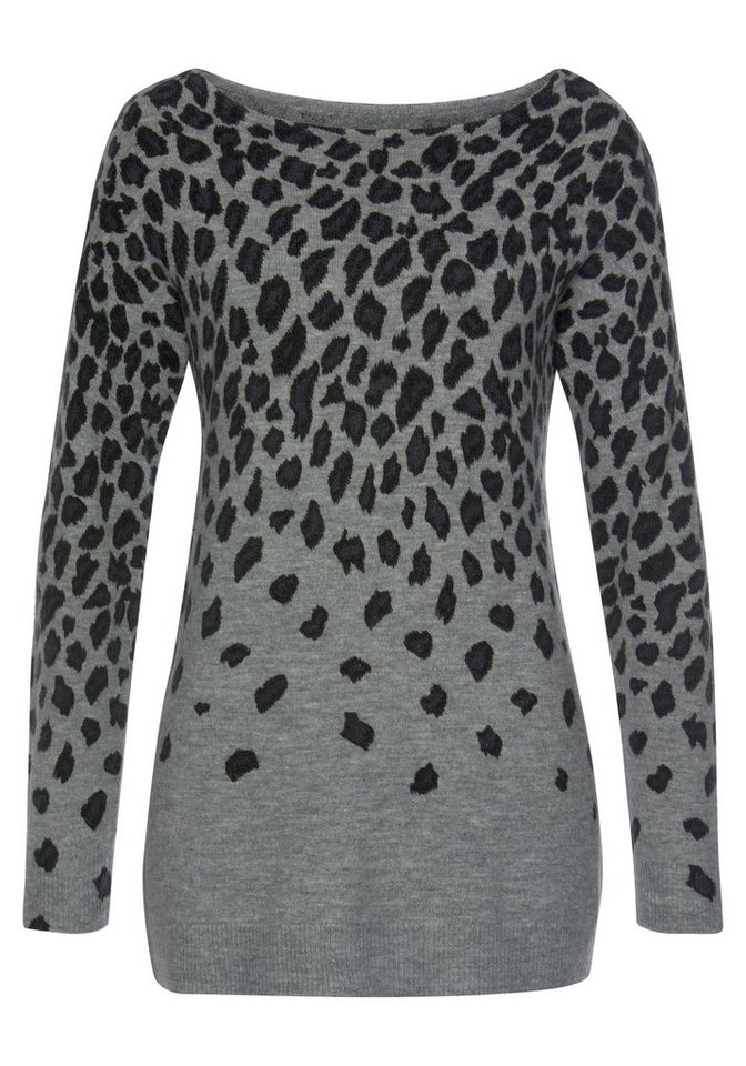 LASCANA Strickpullover mit U-Boot-Ausschnitt und Leomuster weicher Damenpullover mit Animalprint, verlängerte Form – Bild 2 von 5