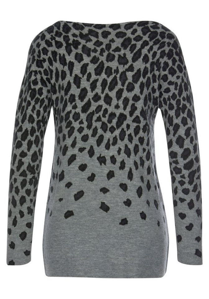 LASCANA Strickpullover mit U-Boot-Ausschnitt und Leomuster weicher Damenpullover mit Animalprint, verlängerte Form – Bild 4 von 5