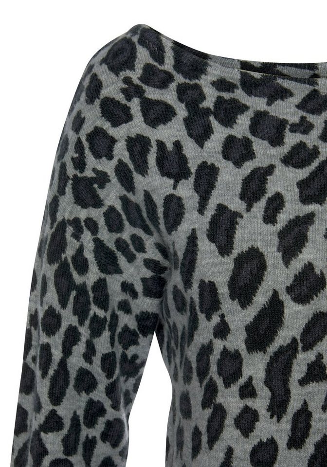 LASCANA Strickpullover mit U-Boot-Ausschnitt und Leomuster weicher Damenpullover mit Animalprint, verlängerte Form – Bild 5 von 5