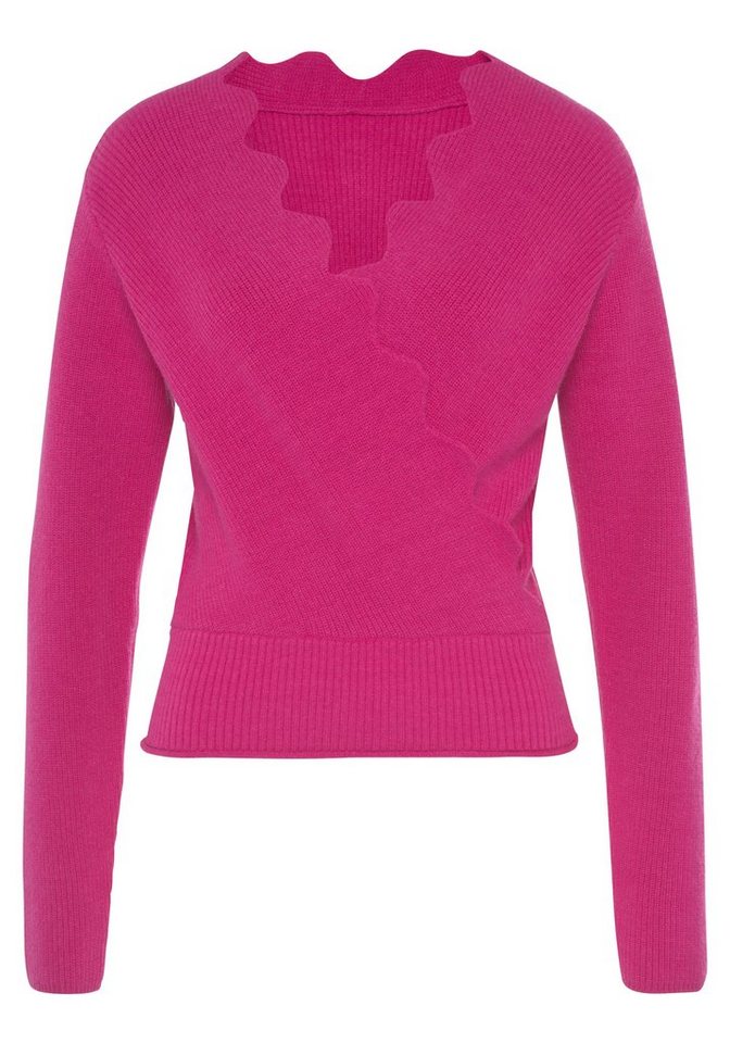 LASCANA Strickpullover mit Wellenkante und Wickeloptik modischer Damenpullover mit besonderem Ausschnitt, weicher Strick – Bild 2 von 5