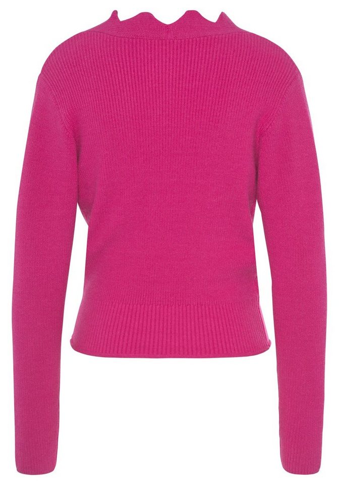 LASCANA Strickpullover mit Wellenkante und Wickeloptik modischer Damenpullover mit besonderem Ausschnitt, weicher Strick – Bild 4 von 5