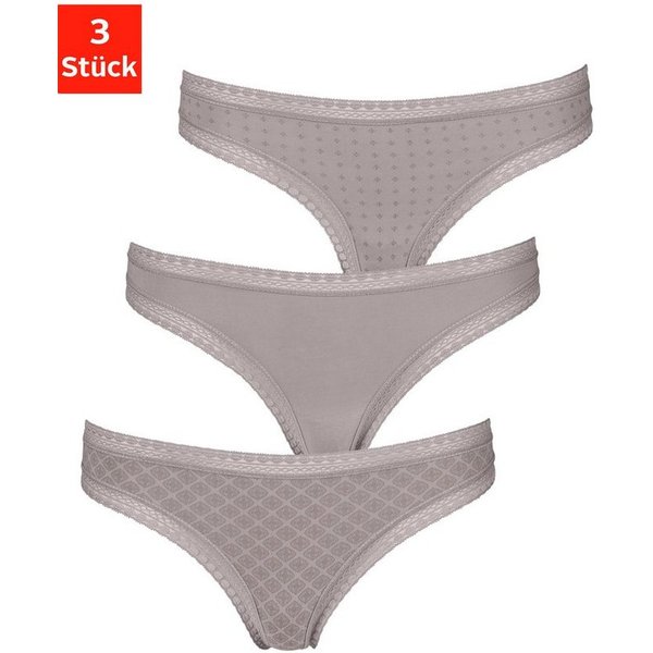 LASCANA String (3er-Pack) aus elastischer Baumwolle mit weicher Spitze