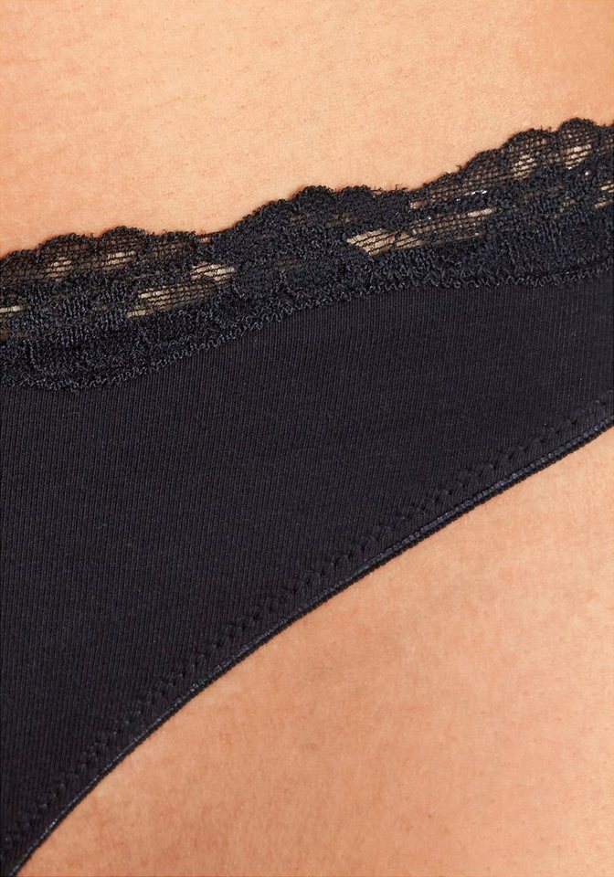 LASCANA String (3er-Pack) aus elastischer Baumwolle mit zarter Spitze – Bild 4 von 5