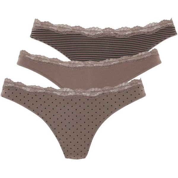 LASCANA String (3er-Pack) aus elastischer Baumwolle mit zarter Spitze