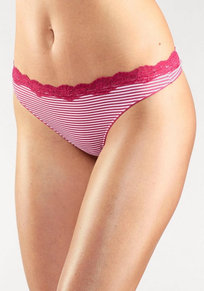 LASCANA String (3er-Pack) aus elastischer Baumwolle mit zarter Spitze – Bild 2 von 5