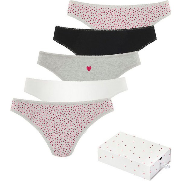 LASCANA String Geschenk Box (5er-Pack) mit süßen Herzchen-Prints und aus elastischer Baumwoll-Qualität