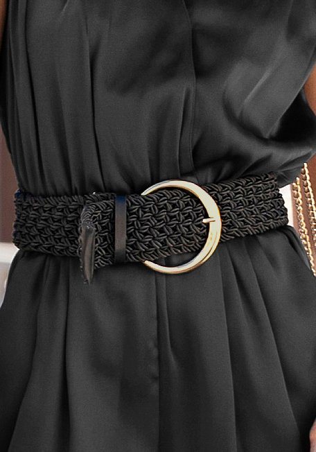 LASCANA Taillengürtel Stoffgürtel, Gürtel für Kleid & Overall, Bauchgürtel in moderner Flecht-Optik mit großer goldfarbener Schnalle – Bild 5 von 5
