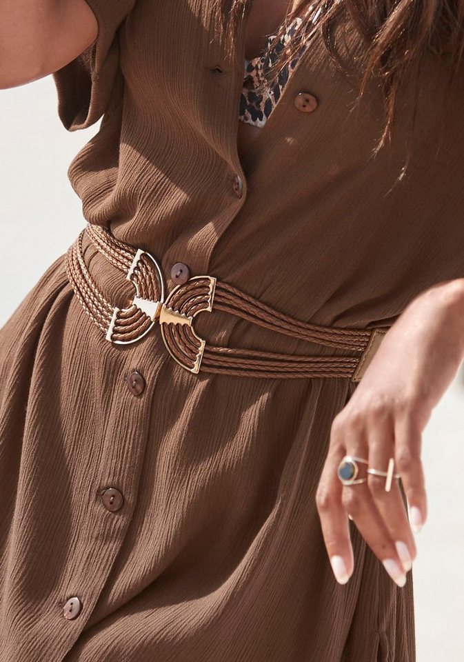 LASCANA Taillengürtel Stretchgürtel, Bauchgürtel, Schmuckgürtel, Gürtel für Kleid & Overall mit dekorativer Schnalle und Shaping-Effekt dank elastischem Materia – Bild 2 von 4