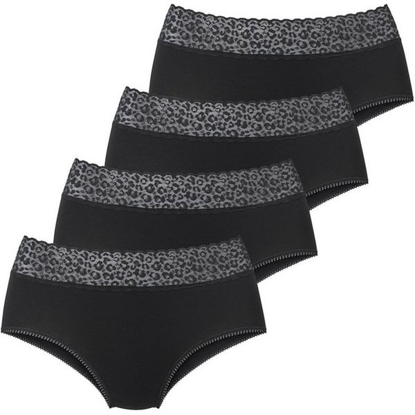 LASCANA Taillenslip (4er Pack) aus elastischer Baumwolle mit Leo-Spitze am Bund