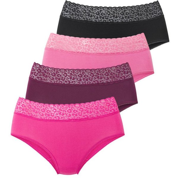 LASCANA Taillenslip (4er Pack) aus elastischer Baumwolle mit Leo-Spitze am Bund