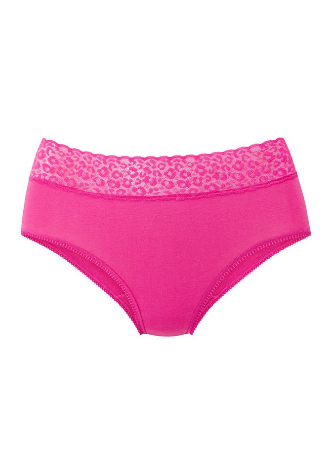 LASCANA Taillenslip (4er Pack) aus elastischer Baumwolle mit Leo-Spitze am Bund – Bild 4 von 5