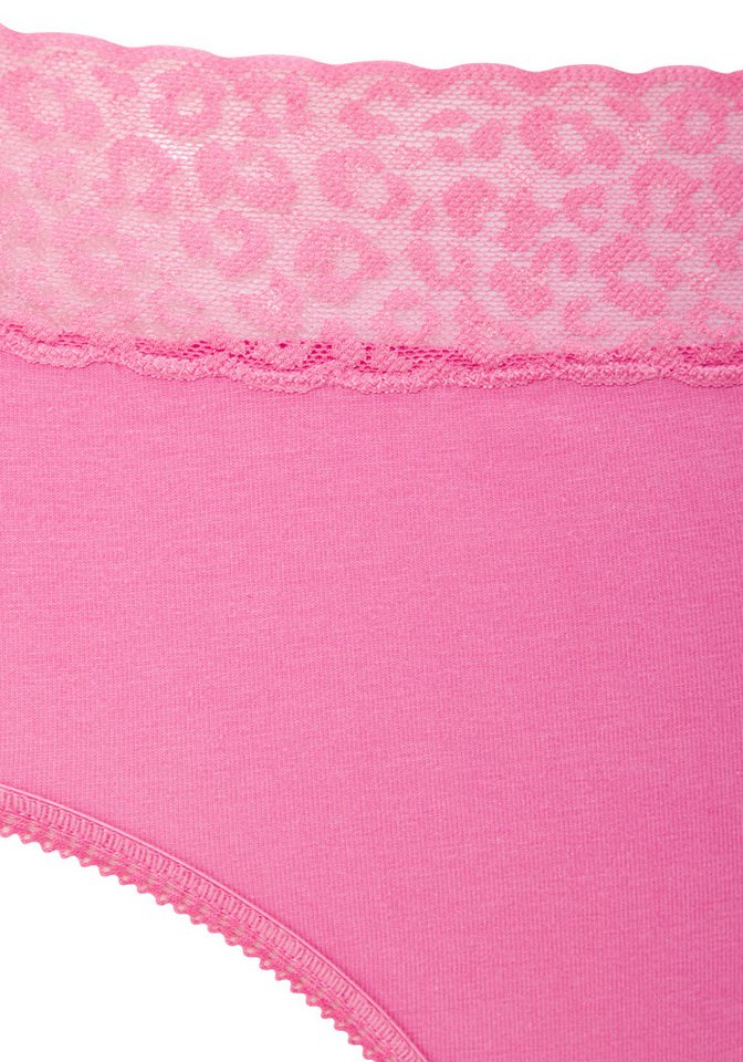 LASCANA Taillenslip (4er Pack) aus elastischer Baumwolle mit Leo-Spitze am Bund – Bild 5 von 5