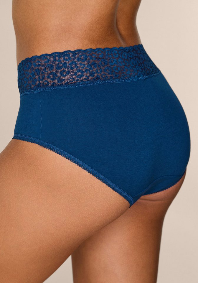LASCANA Taillenslip (4er Pack) aus elastischer Baumwolle mit Leo-Spitze am Bund – Bild 3 von 5
