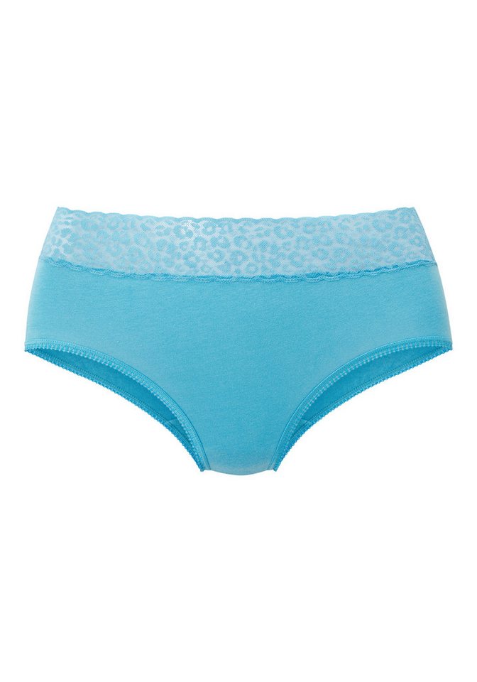 LASCANA Taillenslip (4er Pack) aus elastischer Baumwolle mit Leo-Spitze am Bund – Bild 4 von 5