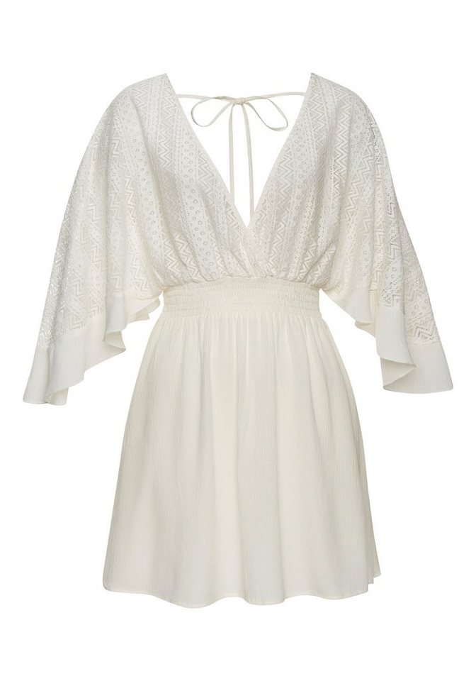 LASCANA Tunikakleid mit weiten Ärmeln, Oberteil aus Spitze, aus leichtem Viskose-Crepe Beachkleid, luftiges Strandkleid, Minikleid, Boho-Kleid, Festival – Bild 3 von 5