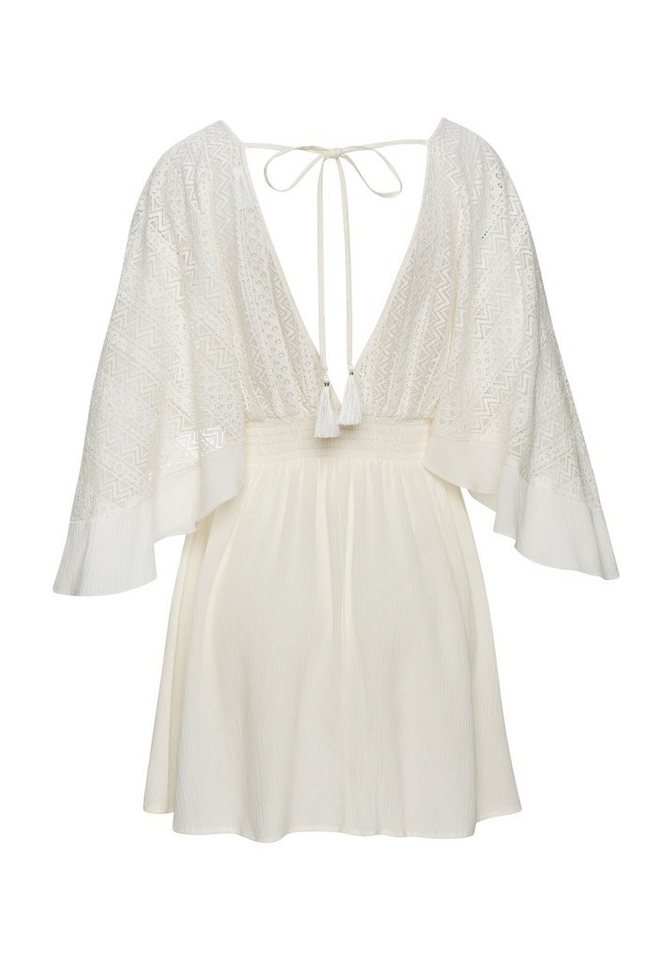 LASCANA Tunikakleid mit weiten Ärmeln, Oberteil aus Spitze, aus leichtem Viskose-Crepe Beachkleid, luftiges Strandkleid, Minikleid, Boho-Kleid, Festival – Bild 4 von 5