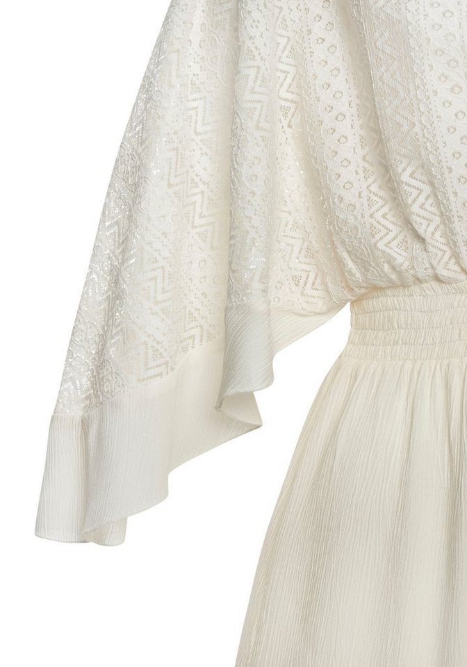 LASCANA Tunikakleid mit weiten Ärmeln, Oberteil aus Spitze, aus leichtem Viskose-Crepe Beachkleid, luftiges Strandkleid, Minikleid, Boho-Kleid, Festival – Bild 5 von 5