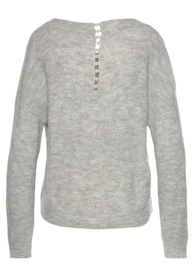 LASCANA V-Ausschnitt-Pullover mit Zierperlen im Rücken Leichter V-Pullover, femininer Strickpullover, kuschelig und elegant – Bild 2 von 5