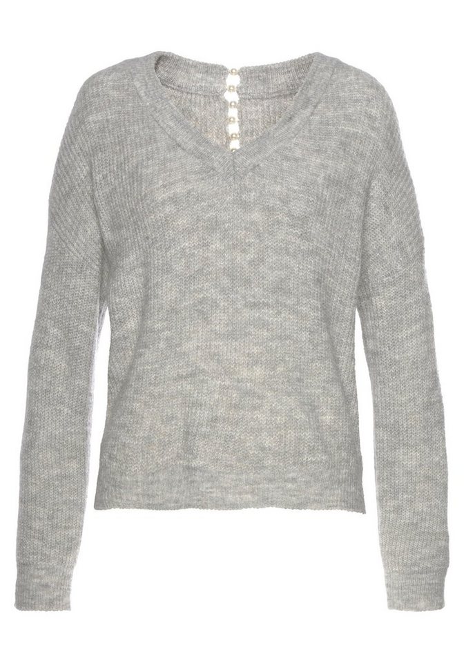 LASCANA V-Ausschnitt-Pullover mit Zierperlen im Rücken Leichter V-Pullover, femininer Strickpullover, kuschelig und elegant – Bild 4 von 5