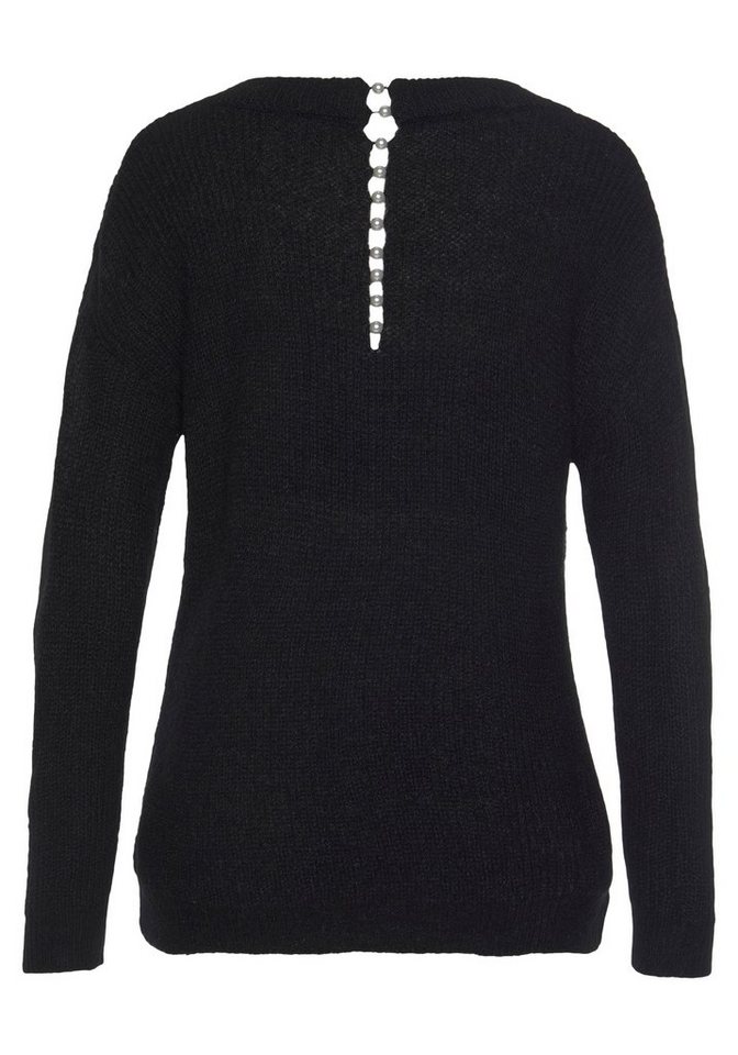 LASCANA V-Ausschnitt-Pullover mit Zierperlen im Rücken Leichter V-Pullover, femininer Strickpullover, kuschelig und elegant – Bild 2 von 5