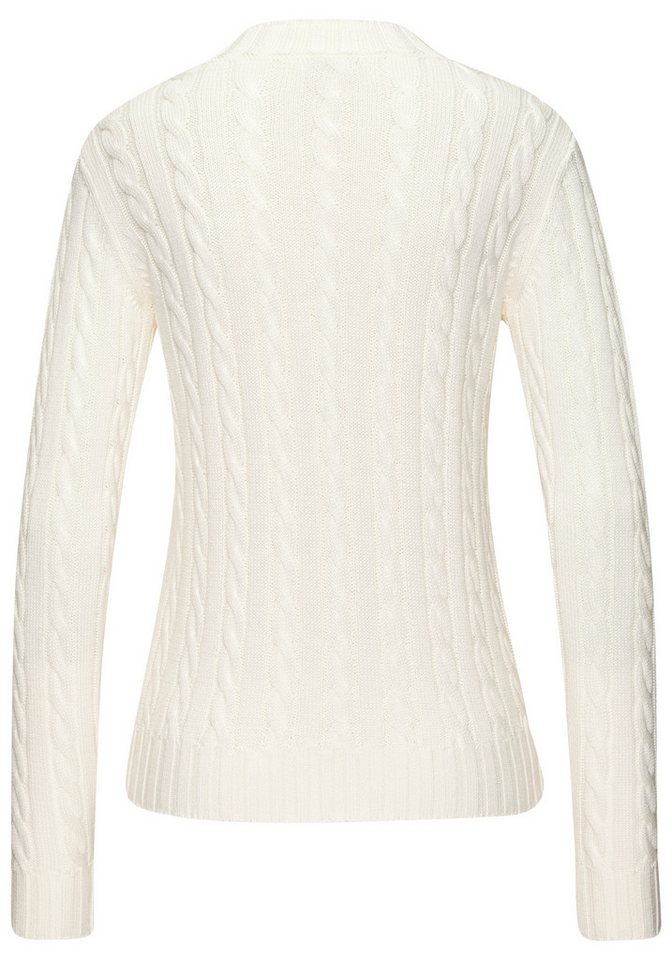 LASCANA V-Ausschnitt-Pullover mit Zopfstrickmuster gemütlicher Strickpullover, unifarbener Zopfpullover, klassische Form – Bild 4 von 5