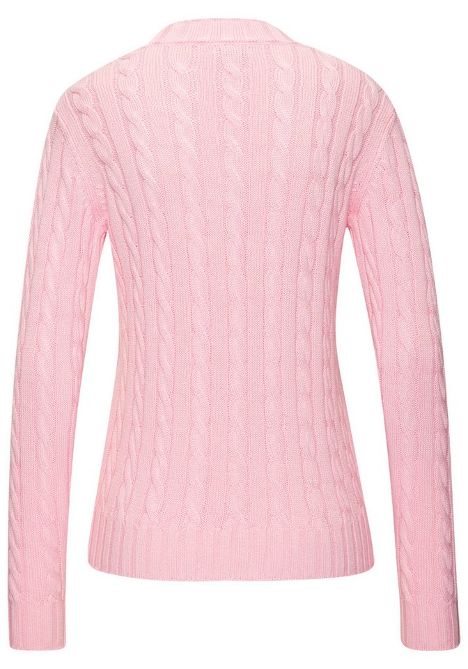LASCANA V-Ausschnitt-Pullover mit Zopfstrickmuster gemütlicher Strickpullover, unifarbener Zopfpullover, klassische Form – Bild 4 von 5