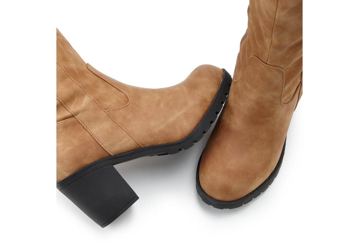 LASCANA Weitschaftstiefel Stiefel, Stiefelette, langer Stiefel, Blockabsatz, Cowboy Stil VEGAN – Bild 5 von 5