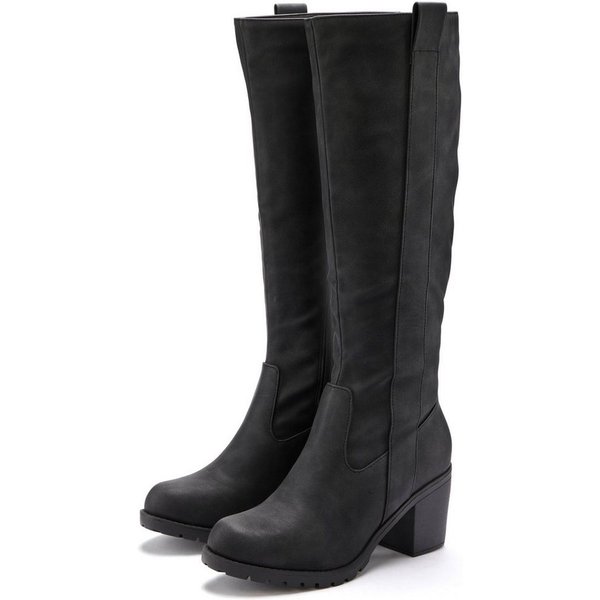 LASCANA Weitschaftstiefel Stiefel, Stiefelette, langer Stiefel, Blockabsatz, Cowboy Stil VEGAN