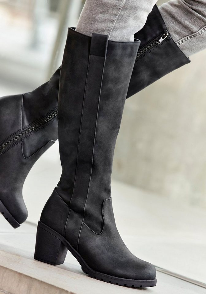 LASCANA Weitschaftstiefel Stiefel, Stiefelette, langer Stiefel, Blockabsatz, Cowboy Stil VEGAN – Bild 2 von 5