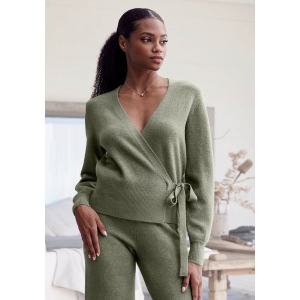 LASCANA Wickelstrickjacke mit breitem Rippbündchen, Loungewear