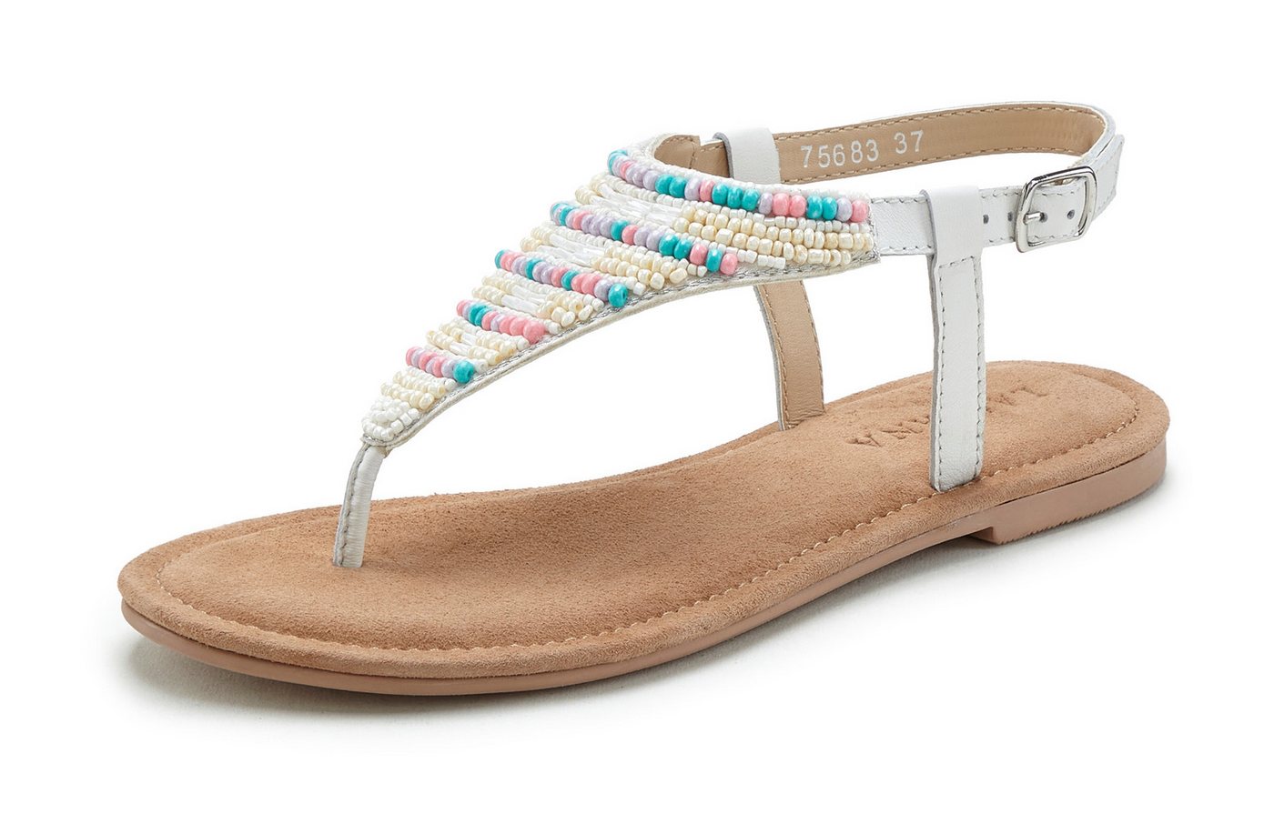 LASCANA Zehentrenner, Pantolette, Sandalette, Sommerschuh Sandale mit Schmucksteinchen und Lederanteil – Bild 3 von 5