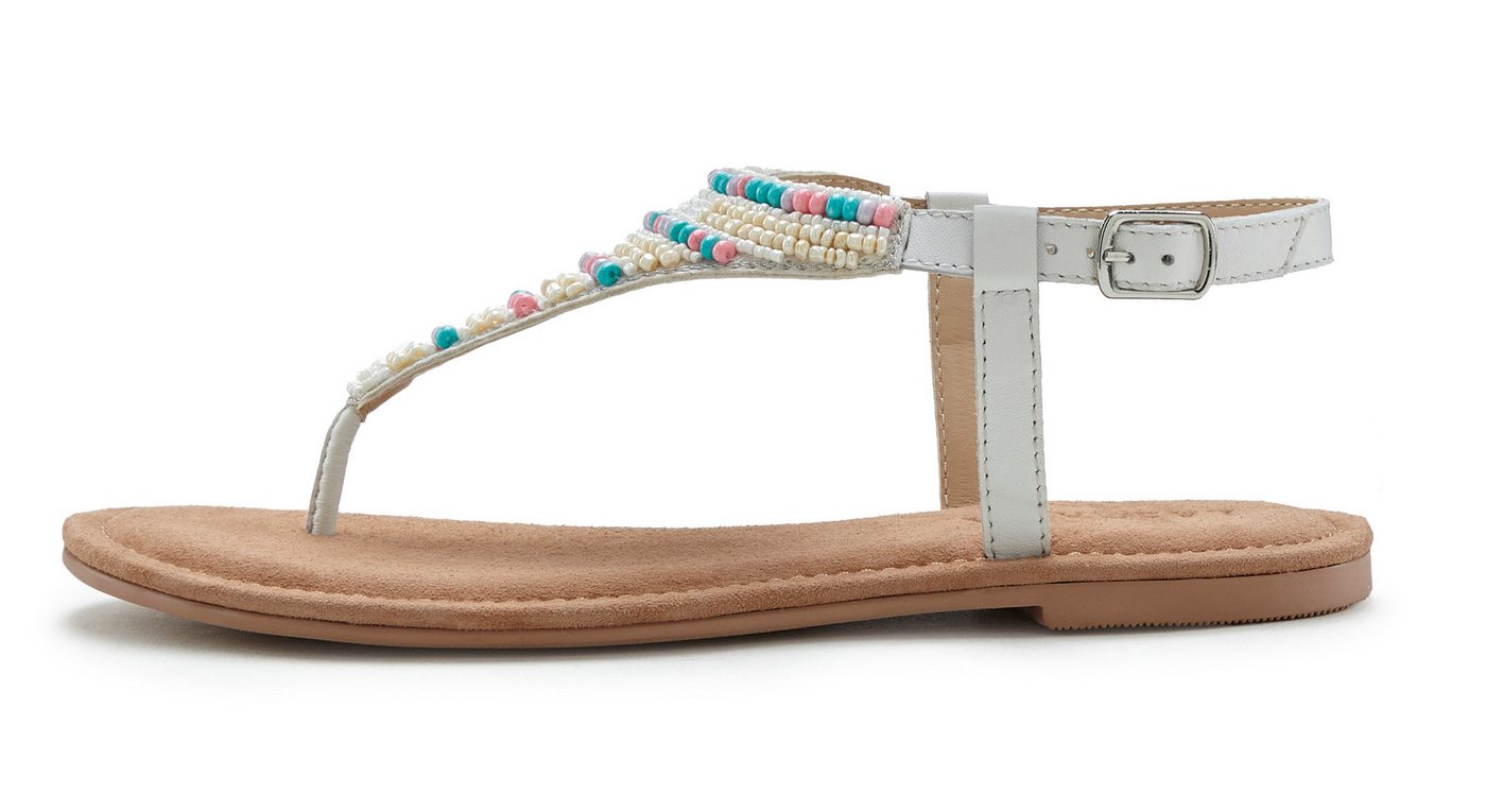 LASCANA Zehentrenner, Pantolette, Sandalette, Sommerschuh Sandale mit Schmucksteinchen und Lederanteil – Bild 4 von 5