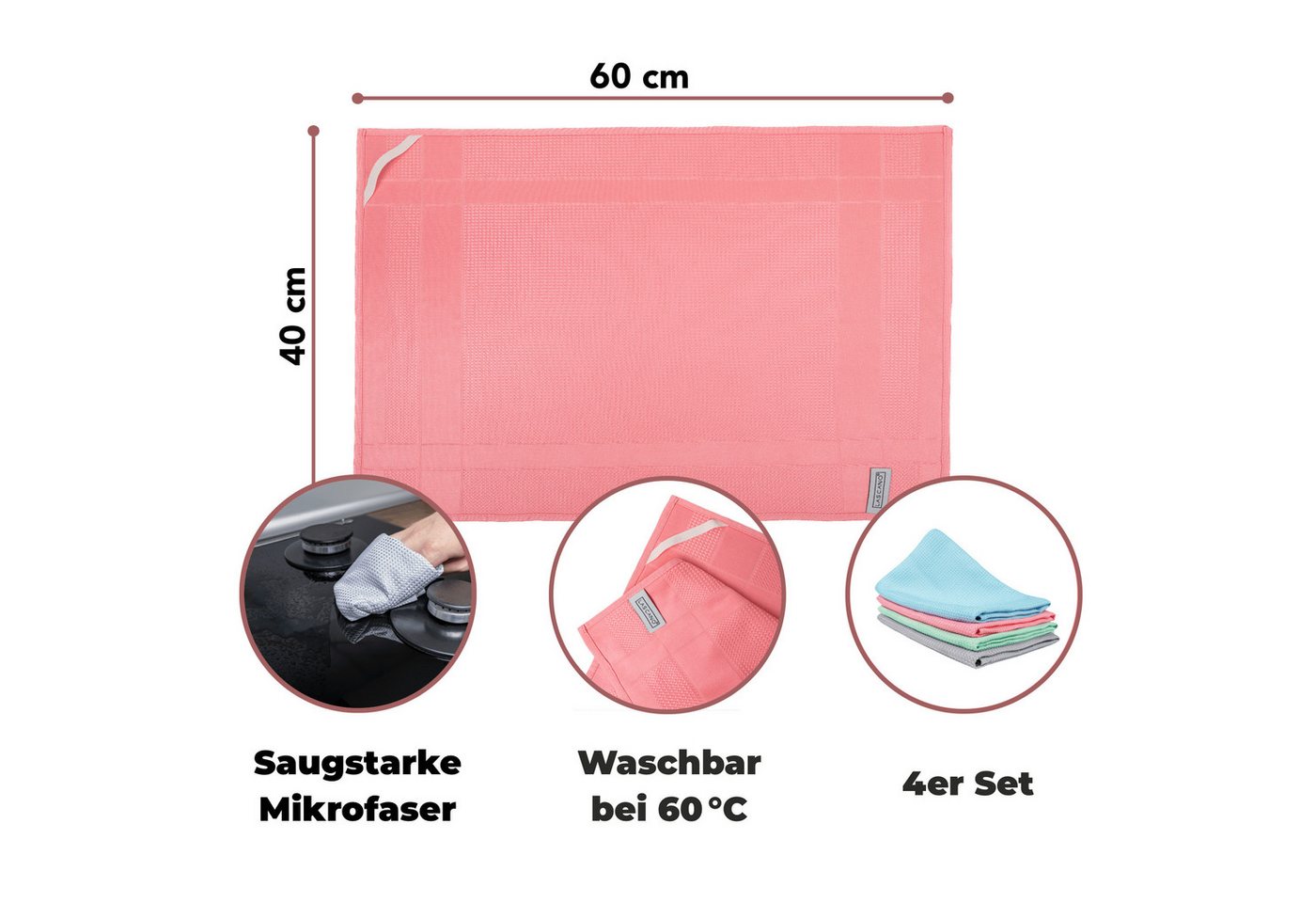Lascano Geschirrtücher Mikrofaser - Elegance Edition Mikrofasertuch (Elegance Edition, 4-tlg., 4er Set, Streifenfreie Allzweck Mikrofasertücher) – Bild 5 von 5
