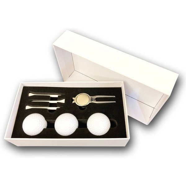 Lasernauten Golfball Golfball Set mit 3 Wilson Bällen, Pitchgabel und 3 Tees in Geschenkbox