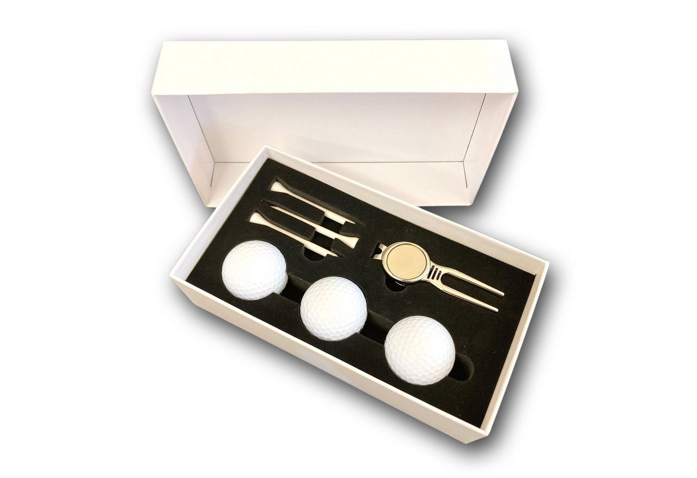 Lasernauten Golfball Golfball Set mit 3 Wilson Bällen, Pitchgabel und 3 Tees in Geschenkbox – Bild 4 von 5