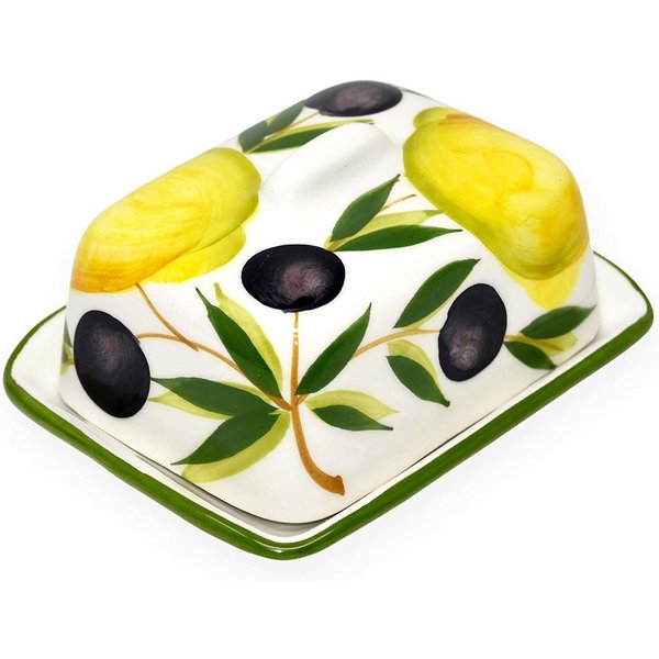 Lashuma Butterdose Zitrone Olive, Keramik, (1-tlg., 12 x 9 cm), Butterschale klein für 125 g Butter