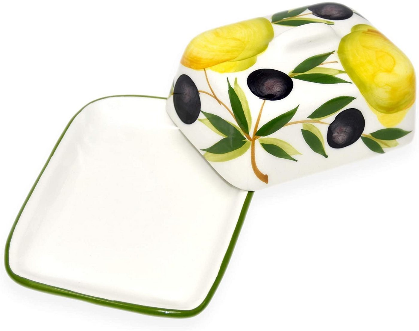 Lashuma Butterdose Zitrone Olive, Keramik, (1-tlg., 12 x 9 cm), Butterschale klein für 125 g Butter – Bild 2 von 5